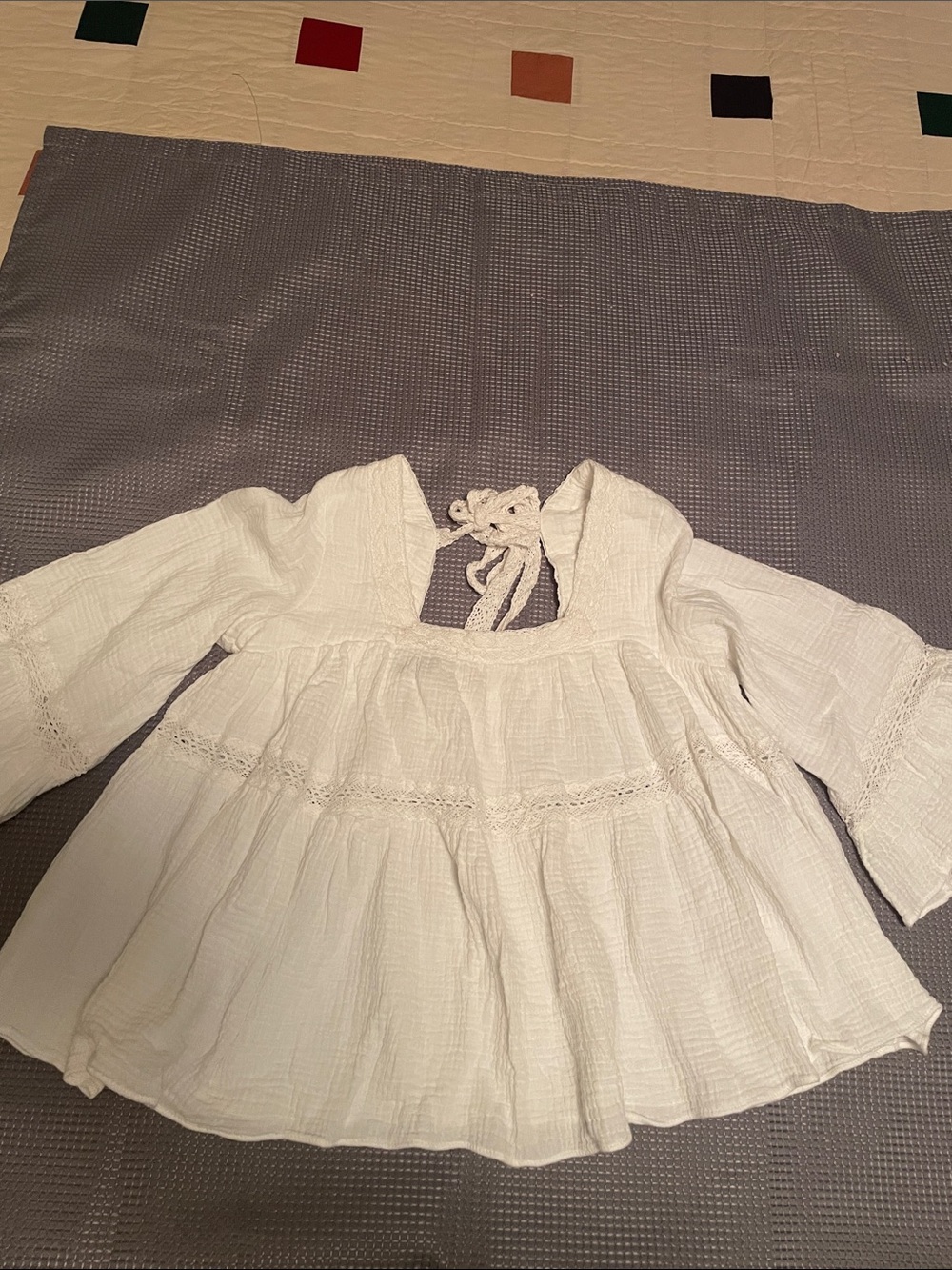 Altar'd State White Peasant Crop Top with Tie Neck
